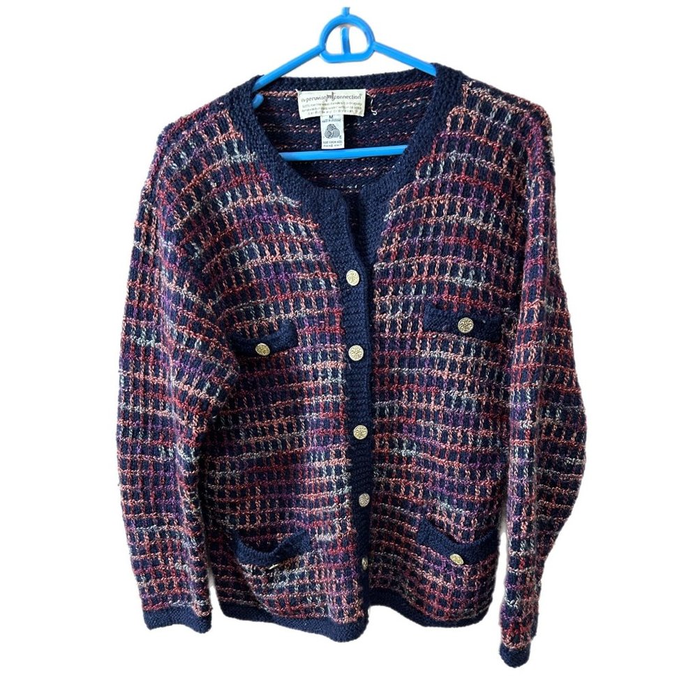 Peruvian Connection Women’s Size Medium Merino Wool Hand Knit Sweater Cardigan